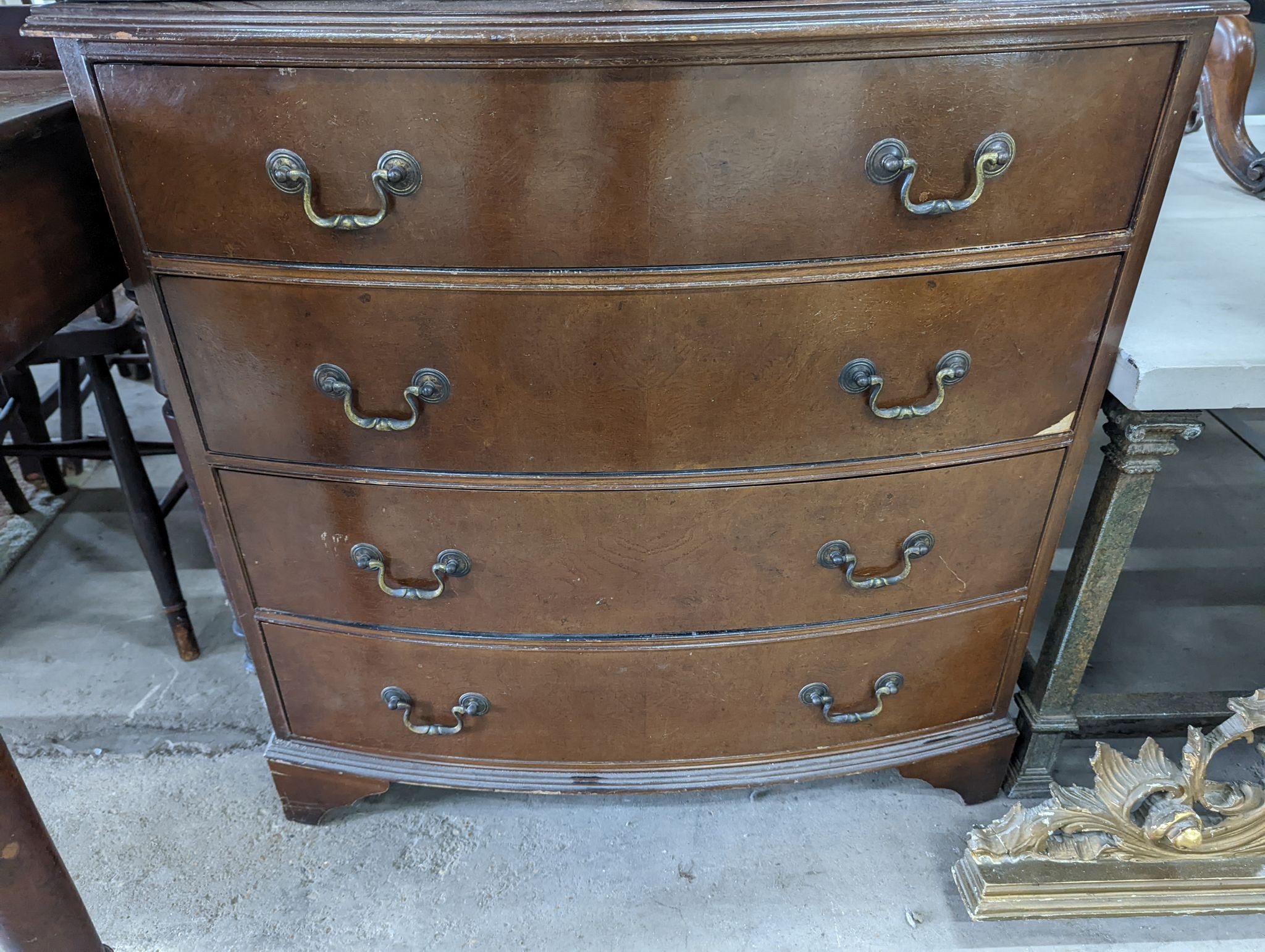 Two mahogany bow front chests, larger width 80cm, depth 48cm, height 80cm